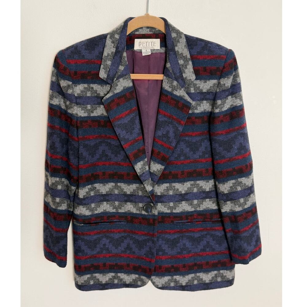 Petite Sophisticate Vintage Wool Blend Aztec Blazer size 4
